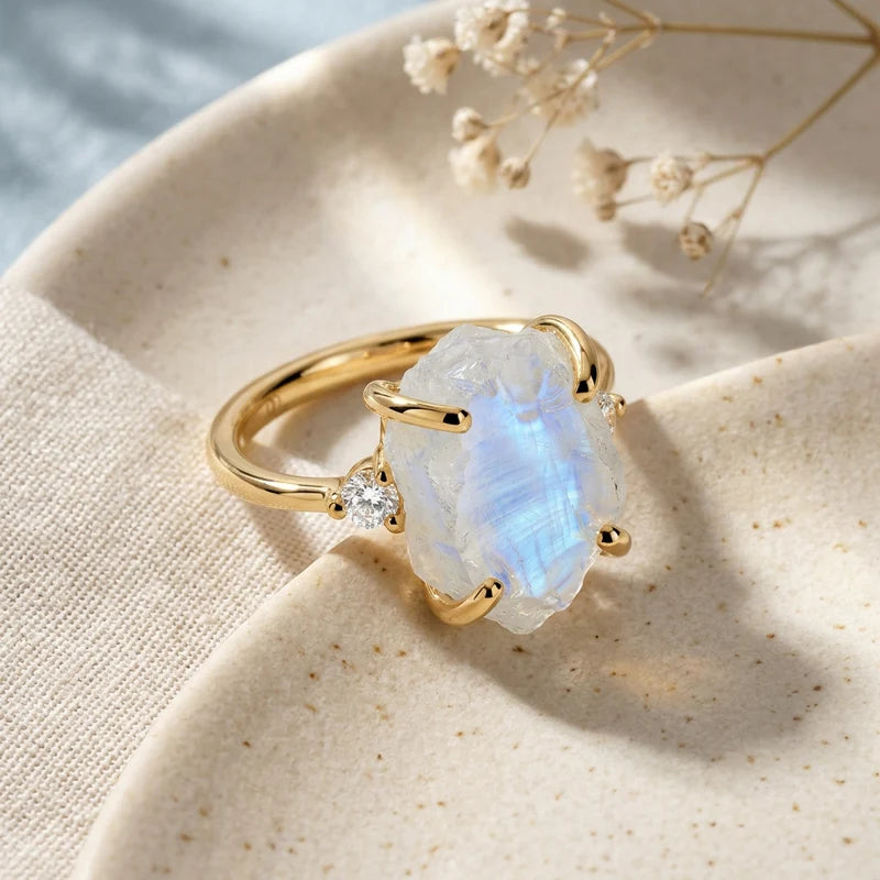 Moonstone ring flatlay